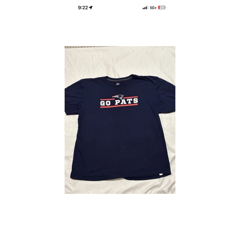Majestic New England Patriots T-Shirt Mens 2XL Big & Tall Short Sleeve Blue Logo